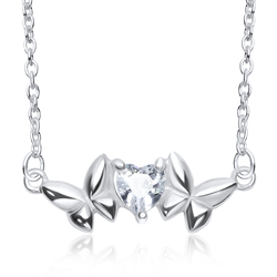 Romantic CZ Heart Shaped Silver Necklace SPE-3314